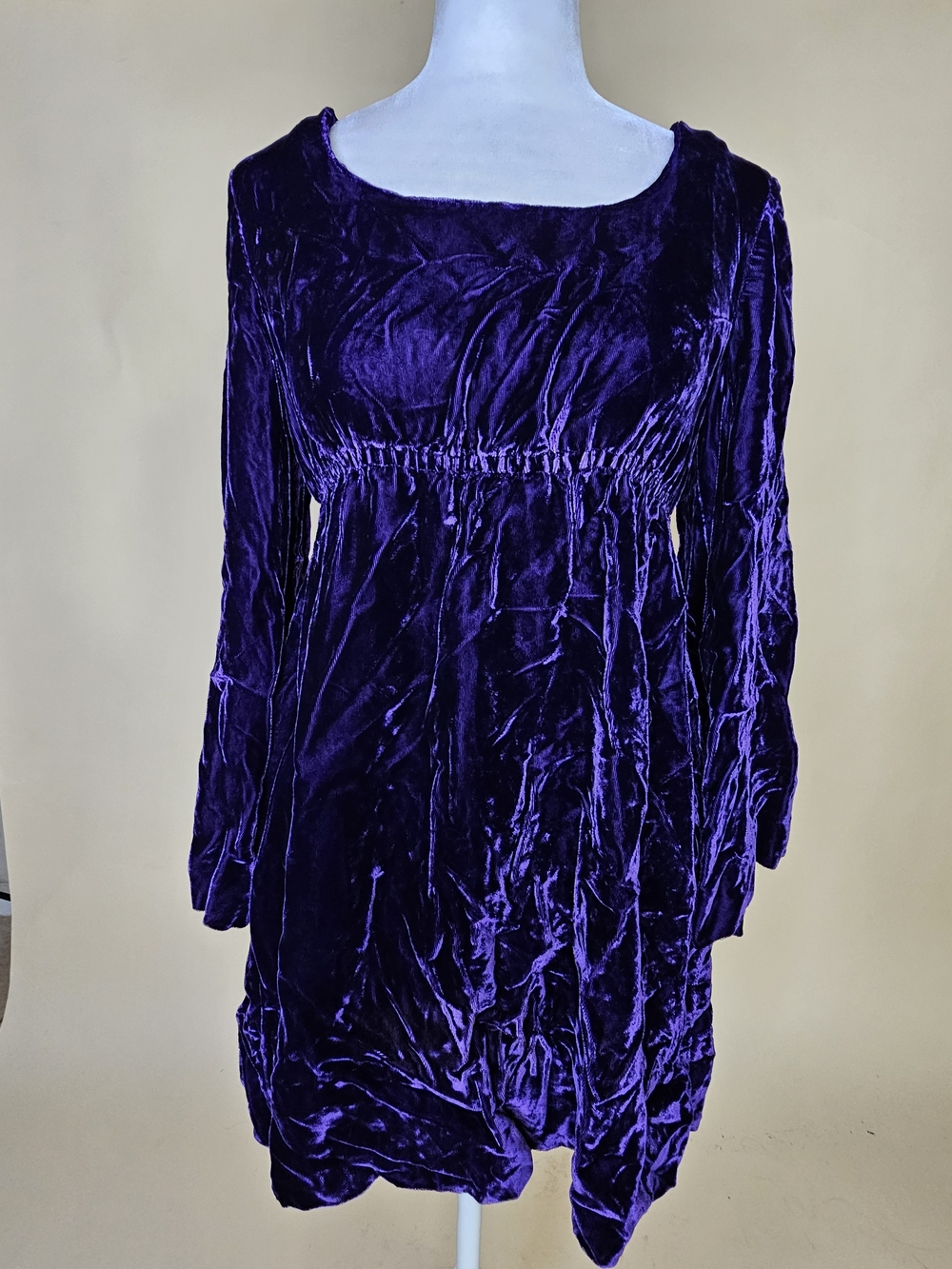 True Vintage 1960s Crushed Velvet Purple Empire Waist Dress